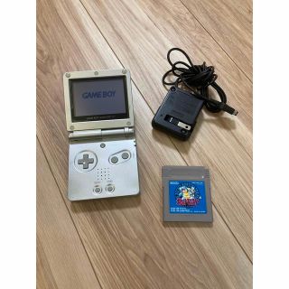 ゲームボーイアドバンス(ゲームボーイアドバンス)の【充電器・カセット付き】ゲームボーイアドバンスSP シルバー ポケモン青 ブルー(携帯用ゲーム機本体)