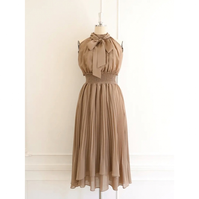 新品 HLT Pleated Chiffon Ribbon Midi Dress