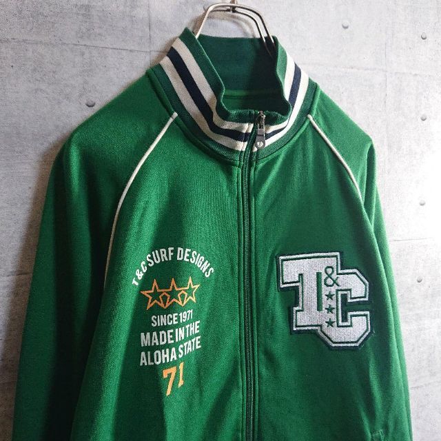 【T&C】タウカン 刺繍 ワッペン リブライン トラックジャケット 緑 L