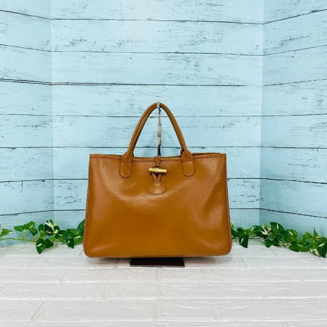 LONGCHAMP ロンシャン グレージュ レザー ハンドバッグ □極美品