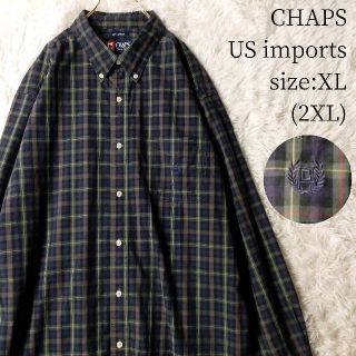 チャップス(CHAPS)の一点物US輸入★CHAPS 長袖ボタンダウンシャツ チェック グリーン×ネイビー(シャツ)