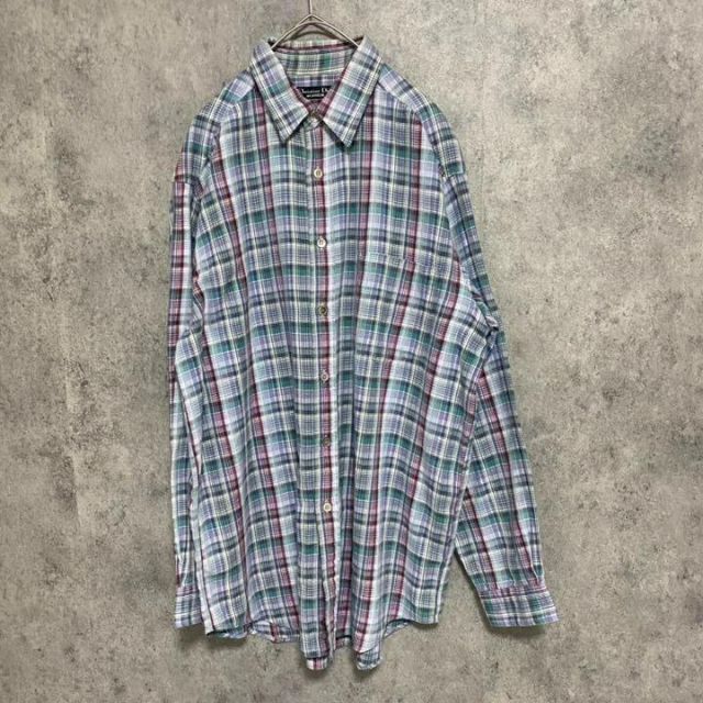 90S vintage チェックシャツ　メンズ　L ポリ　　個性派　F3