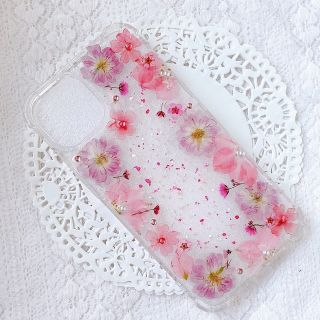 全機種対応♡ピンク押し花リースのスマホケース　(モバイルケース/カバー)