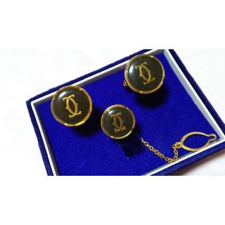 正規 カルティエ 2Cロゴ アンティークカフス 金×黒緑 タイタニック タイピン