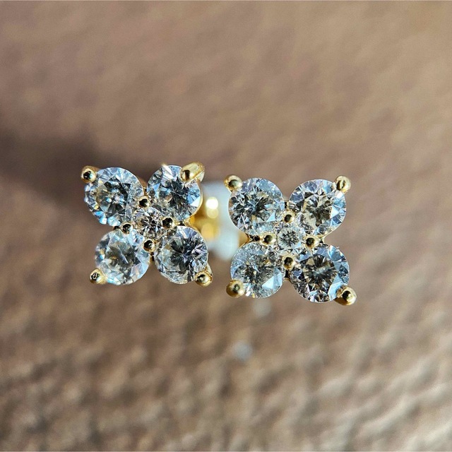 K18 YG ダイヤモンド フラワー 花 ピアス 0.50ct