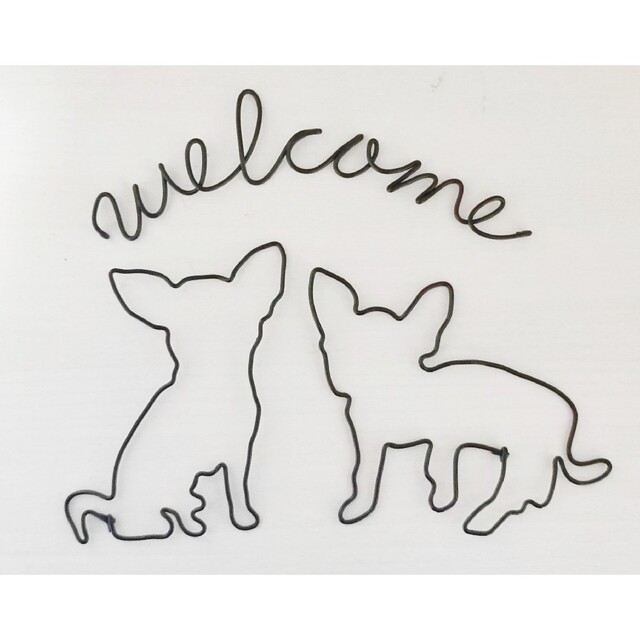 ワイヤークラフト　welcome お花　チワワ　ワイヤーアート