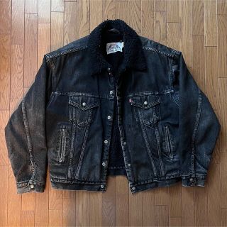 リーバイス(Levi's)の90s USA製 Levis オール ブラック デニムボア ジャケット L(Gジャン/デニムジャケット)