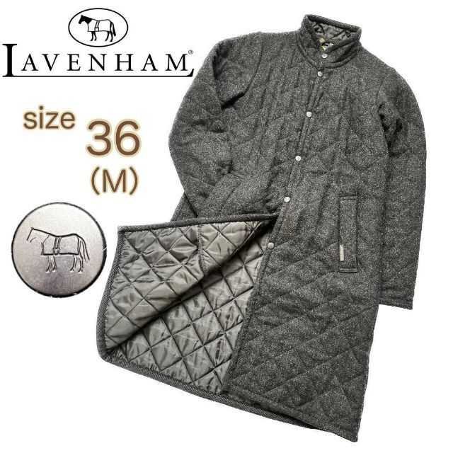 LAVENHAM(ラベンハム)の売り切り価格✨【美品】ラベンハム　ウールコート　ブラック　36　キルティング レディースのジャケット/アウター(ロングコート)の商品写真