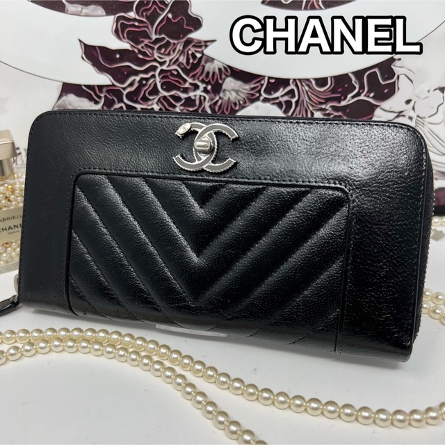 極美品＊CHANEL＊ボーイシャネル＊シェブロン＊Vステッチ＊ラウンドジップ