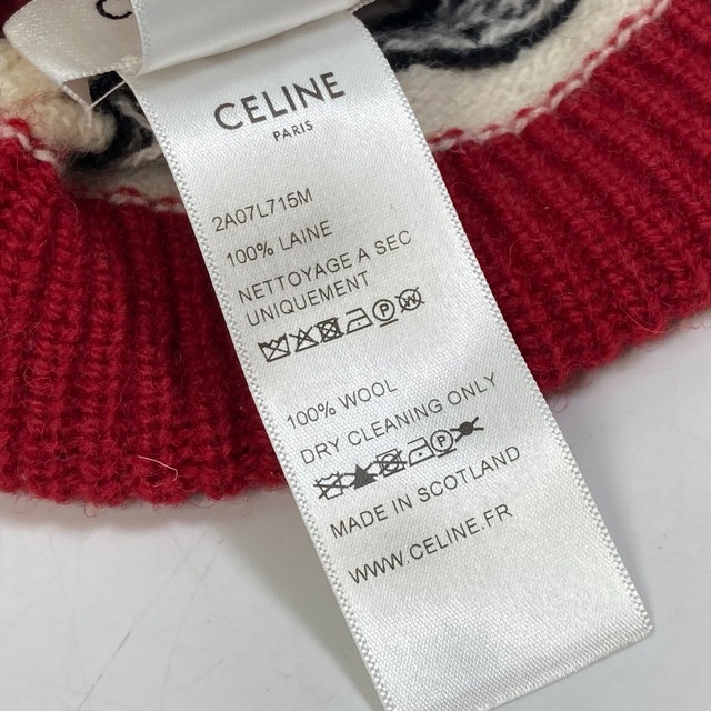 celine(セリーヌ)のセリーヌ CELINE THE DANCING KID 2A07L715M 21SS ジャガード ビーニー ニットキャップ 帽子 ニット帽 ウール レッド 美品 メンズの帽子(ニット帽/ビーニー)の商品写真