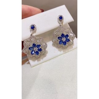 天然 ブルーサファイア ダイヤ ピアス1.82ct k18 ¥