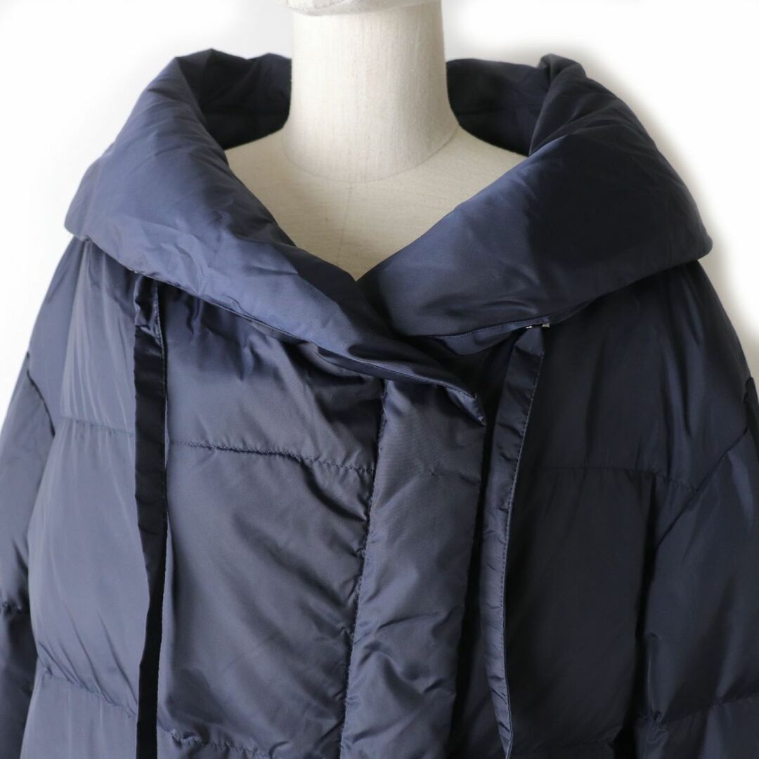 美品☆正規品 theory セオリー 01-7309103-880 ショールカラー オフショルダー ロング丈 ダウンコート ネイビー 紺 P オーバーシルエット