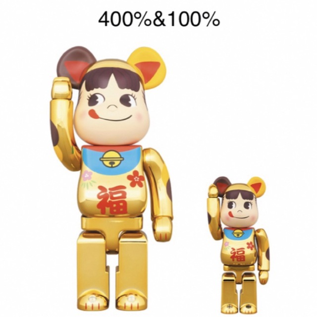 BE@RBRICK 招き猫 ペコちゃん 福 金メッキ 100% & 400