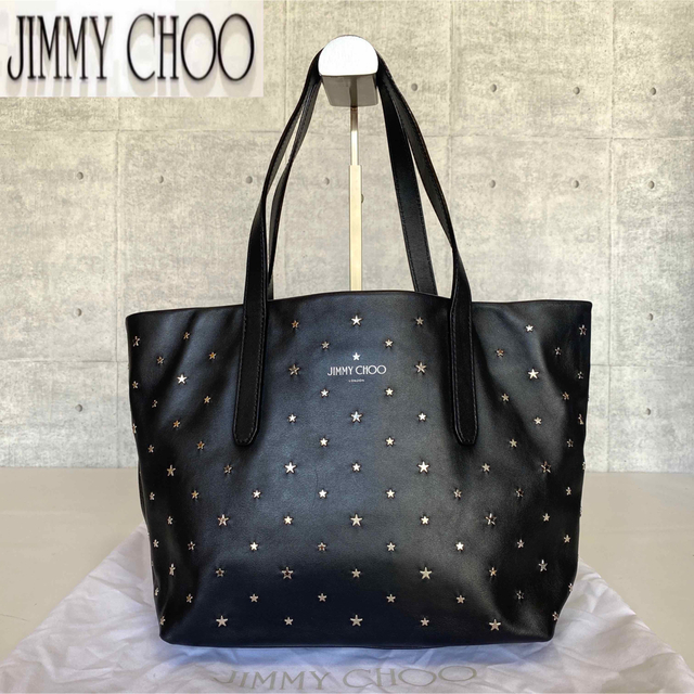 極美品】JIMMY CHOO SOFIA/S ネイビー スタッズ トートバッグ-