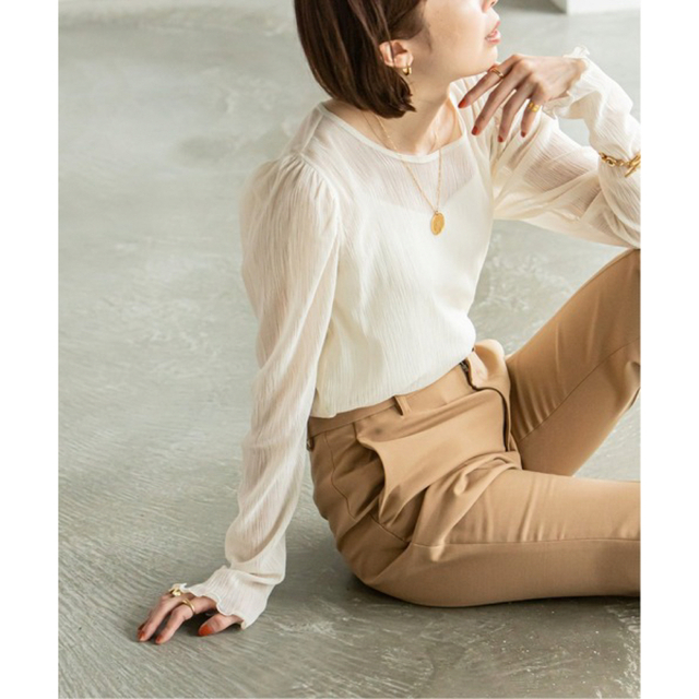Noble(ノーブル)のNOBLE シアークレープジャージパフスリーブTシャツ ホワイト メンズのトップス(Tシャツ/カットソー(七分/長袖))の商品写真