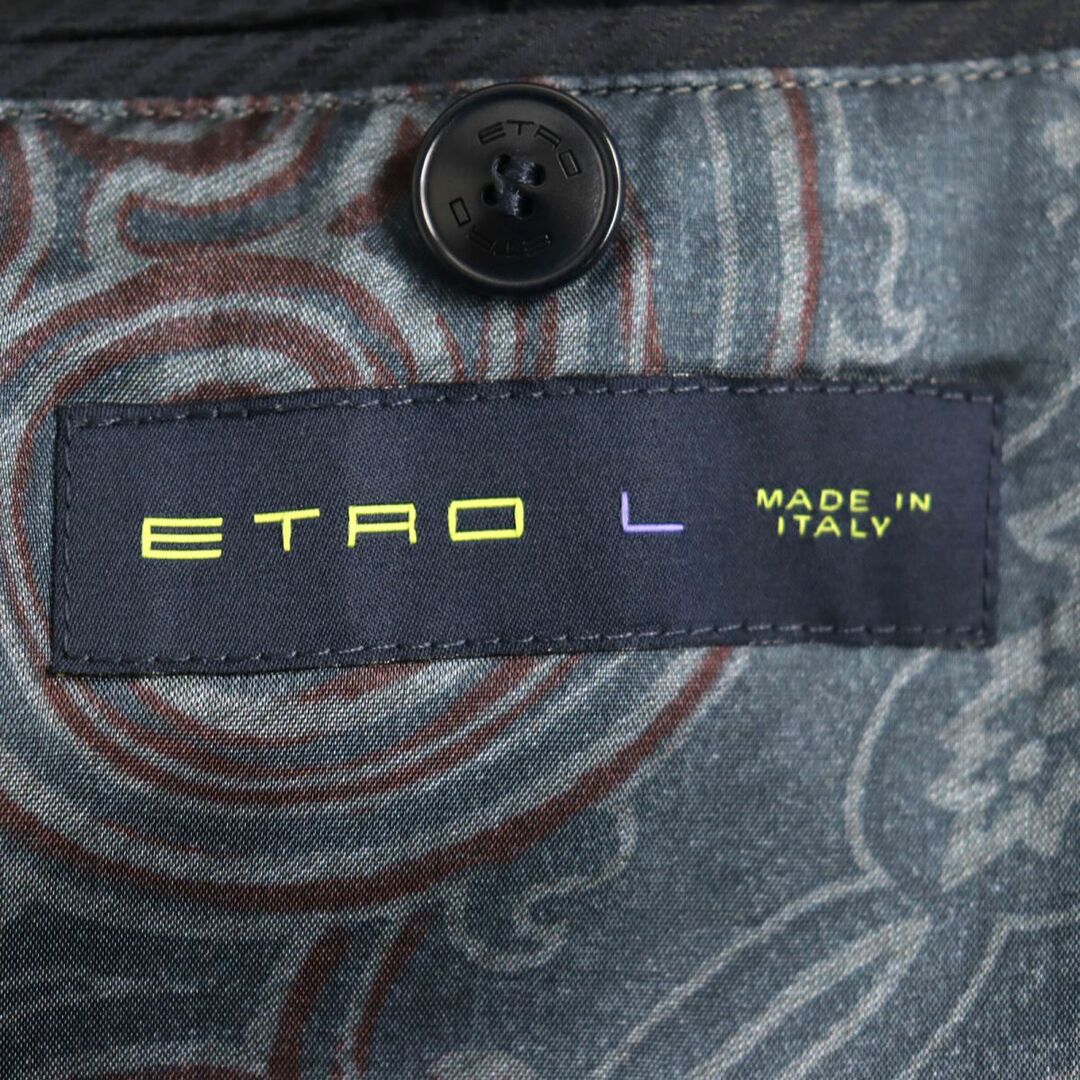 美品◆ETRO エトロ ロゴボタン 裏地ペイズリー柄 レイヤード風 中綿入り キルティングジャケット ネイビー L イタリア製 正規品 メンズ 5