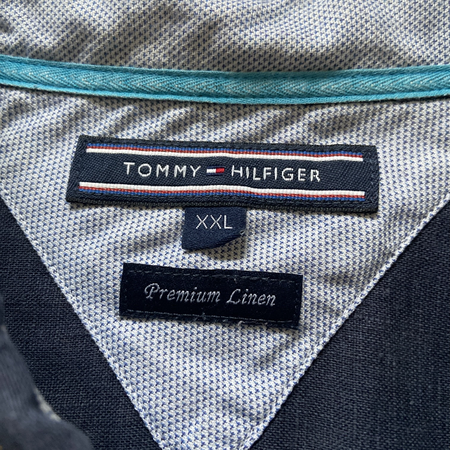 TOMMY HILFIGER(トミーヒルフィガー)のレア TOMMY HILFIGER 半袖BDシャツ リネン ロゴ刺繍 黒色XXL メンズのトップス(シャツ)の商品写真