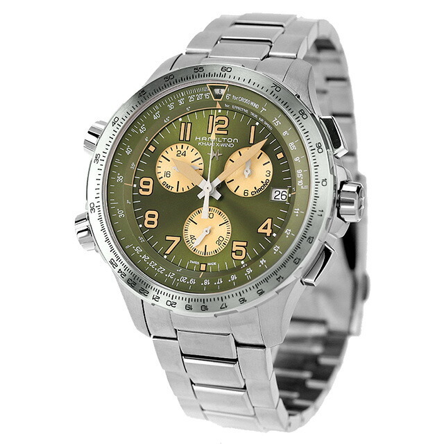 ハミルトン HAMILTON 腕時計 メンズ H77932160 カーキ アビエーション X-ウィンド KHAKI AVIATION X-WIND GMT CHRONO QUARTZ クオーツ（G10.962） グリーンxシルバー アナログ表示