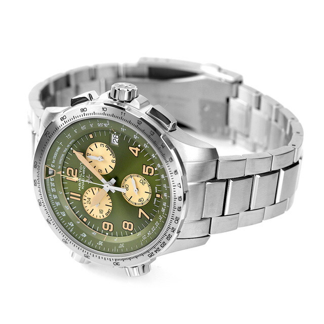 ハミルトン HAMILTON 腕時計 メンズ H77932160 カーキ アビエーション X-ウィンド KHAKI AVIATION X-WIND GMT CHRONO QUARTZ クオーツ（G10.962） グリーンxシルバー アナログ表示