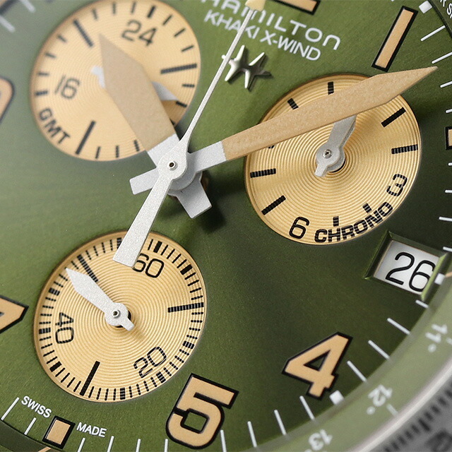 ハミルトン HAMILTON 腕時計 メンズ H77932160 カーキ アビエーション X-ウィンド KHAKI AVIATION X-WIND GMT CHRONO QUARTZ クオーツ（G10.962） グリーンxシルバー アナログ表示