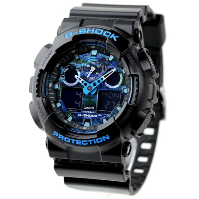【在庫処分】 G-SHOCK アナデジ表示 ブルーカモフラージュ柄/ブラックxブラック クオーツ G-SHOCK CASIO GA-100CB-1ADR メンズ 腕時計 腕時計(アナログ)