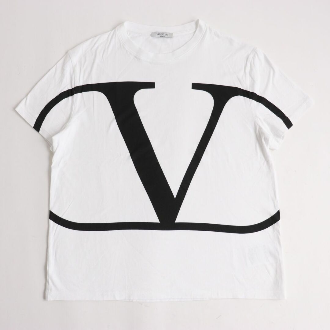 美品◆VALENTINO ヴァレンティノ コットン100％ Vロゴ クルーネック 半袖Tシャツ ホワイト L イタリア製 正規品 メンズ