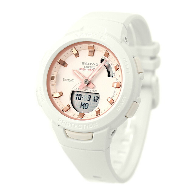 Baby-G CASIO Baby-G 腕時計 レディース bsa-b100cs-7adr カシオ ベビーG スマートフォンリンクシリーズ SMARTPHONE LINK SERIES クオーツ 液晶/ペールピンクxホワイト アナデジ表示
