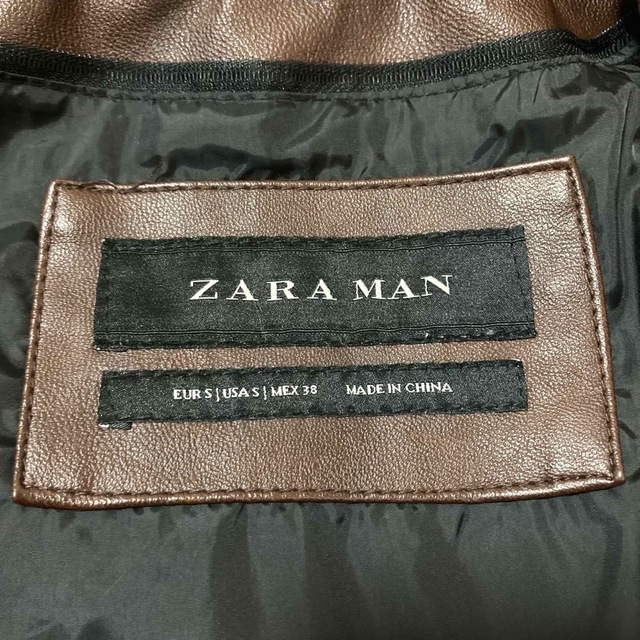 ZARA(ザラ)のザラマン ZARA MAN ジャケット レザー 羽織り フルジップ 茶色 S メンズのジャケット/アウター(レザージャケット)の商品写真