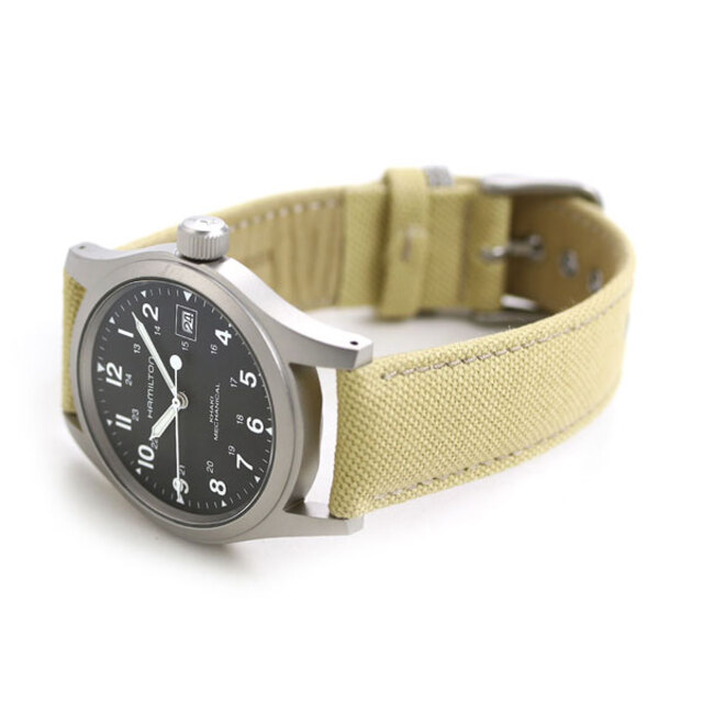 Hamilton(ハミルトン)の【新品】ハミルトン HAMILTON 腕時計 メンズ H69439933 カーキ フィールド メカニカル 38mm KHAKI FIELD MECHANICAL 38mm 手巻き（H-50） ブラックxベージュ アナログ表示 メンズの時計(腕時計(アナログ))の商品写真