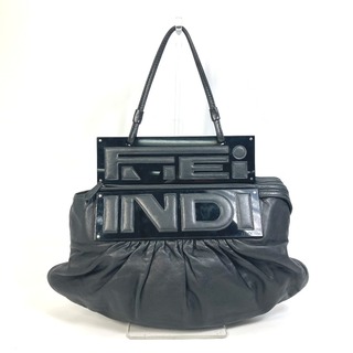 フェンディ(FENDI)のフェンディ FENDI プラスチックロゴ ロゴ 肩掛け ハンドバッグ ヴィンテージ ショルダーバッグ レザー ブラック(ショルダーバッグ)