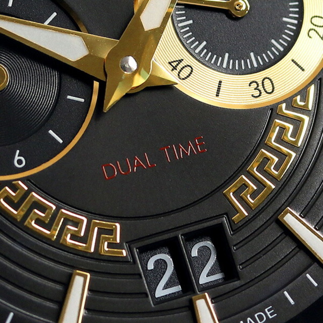 ヴェルサーチ VERSACE 腕時計 メンズ VEBV00519 Vレース デュアルタイム 46mm V-RACE DUAL TIME 46mm クオーツ ブラックxシルバー/ゴールド アナログ表示