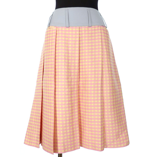 マルニ MARNI 19SS マイクロチェック プリーツスカート 40 ピンク-