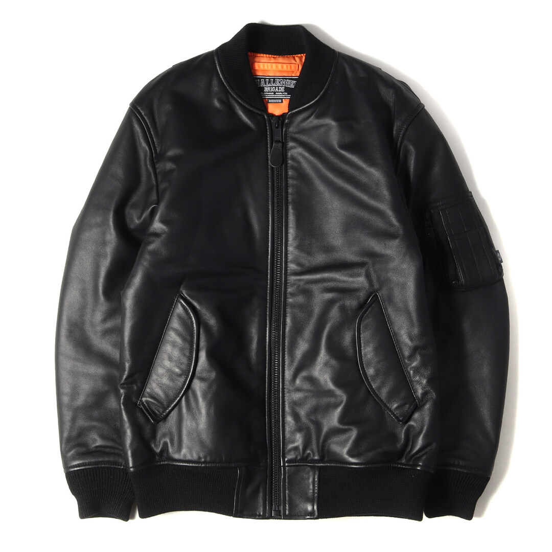 CHALLENGER チャレンジャー ジャケット シープスキンレザー MA-1 フライトジャケット LEATHER FLIGHT JACKET 19AW ブラック 黒 M アウター ブルゾン 【メンズ】【美品】