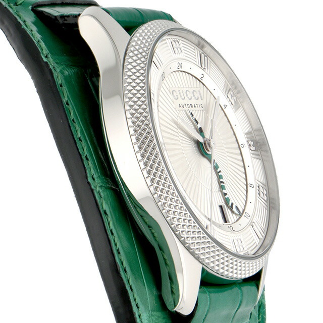 Gucci - グッチ 腕時計 メンズ YA126344 GUCCI 自動巻き シルバーxグリーン アナログ表示