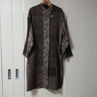 着物リメイク ハンドメイド コート 茶系 大島紬裂き織と大島紬 正絹