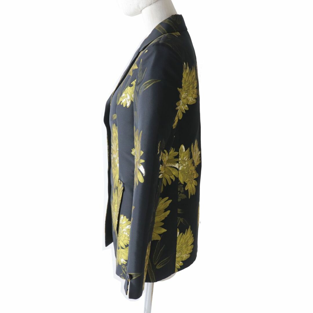 極美品◎正規品 日本製 LEONARD FASHION レオナール ファッション レディース ジャケット 花柄刺繍 ブラック×ゴールド 36