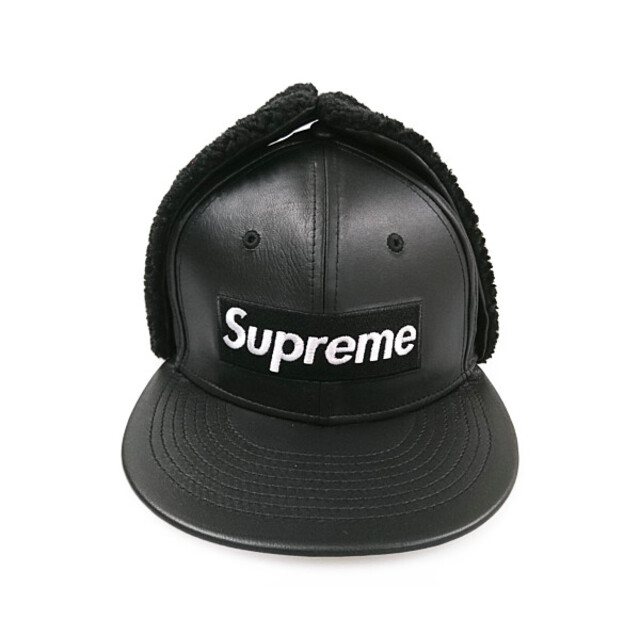 SUPREME シュプリーム 22AW Leather Earflap Box Logo New Era レザー BOXロゴ  キャップ ブラック 7 3/8 正規品 / 30158