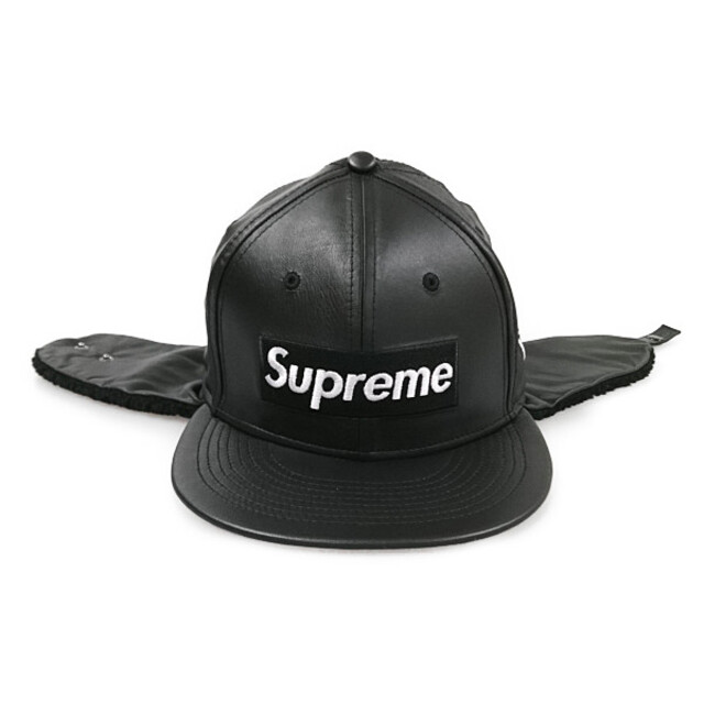 SUPREME シュプリーム 22AW Leather Earflap Box Logo New Era レザー BOXロゴ  キャップ ブラック 7 3/8 正規品 / 30158 1