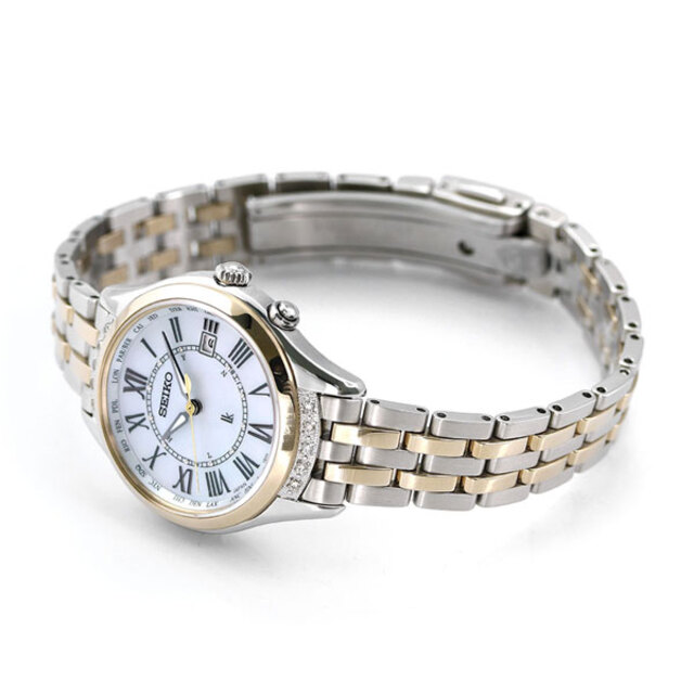 セイコー SEIKO 腕時計 レディース SSVV056 ルキア レディダイヤ レディゴールド Lady Diamond Lady Gold 電波ソーラー（1B35） ホワイトシェルxシルバー/ゴールド アナログ表示