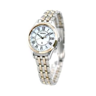 セイコー(SEIKO)の【新品】セイコー SEIKO 腕時計 レディース SSVV056 ルキア レディダイヤ レディゴールド Lady Diamond Lady Gold 電波ソーラー（1B35） ホワイトシェルxシルバー/ゴールド アナログ表示(腕時計)