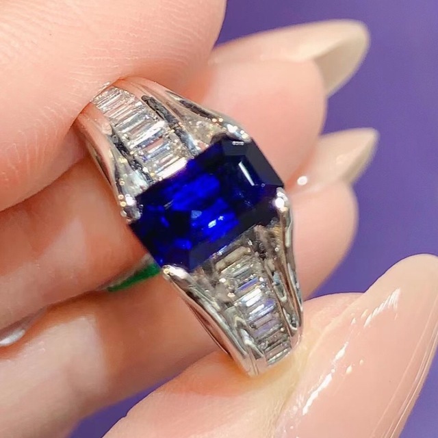 石見銀山 美品 Pt900 サファイア0.93ct ダイヤ計0.30ct リング 指輪