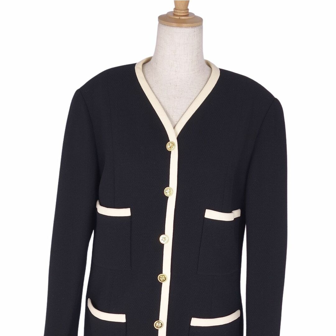 極美品 Vintage シャネル CHANEL スーツ セットアップ ジャケット スカート クローバーボタン レディース 42(L相当)  ブラック/ホワイト