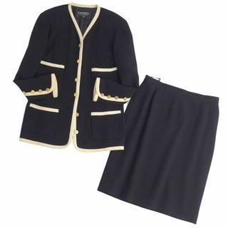 シャネル(CHANEL)の極美品 Vintage シャネル CHANEL スーツ セットアップ ジャケット スカート クローバーボタン レディース 42(L相当) ブラック/ホワイト(スーツ)