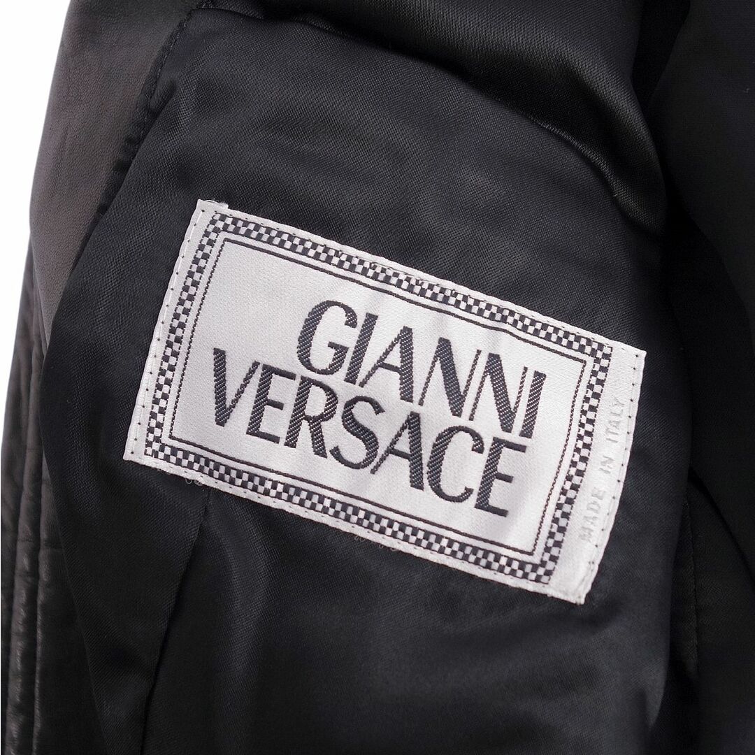 未使用 Vintage ジャンニヴェルサーチ GIANNI VERSACE ジャケット レザー ツイード ノーカラー レディース アウター 38(M相当) ブラック/イエロー