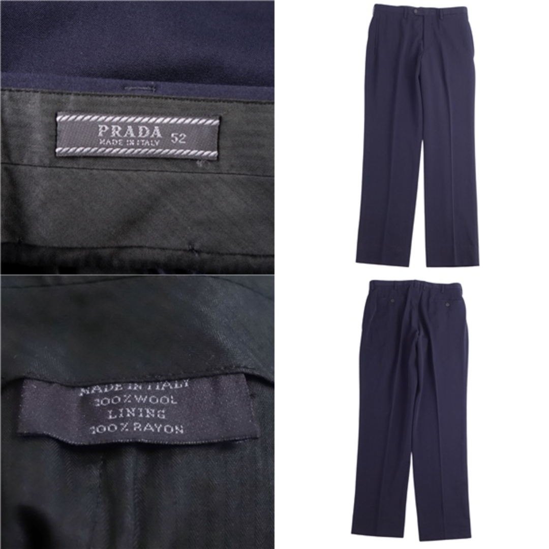 美品 プラダ PRADA パンツ スラックスパンツ ロングパンツ 無地 ウール ボトムス メンズ 52(L相当) ネイビー