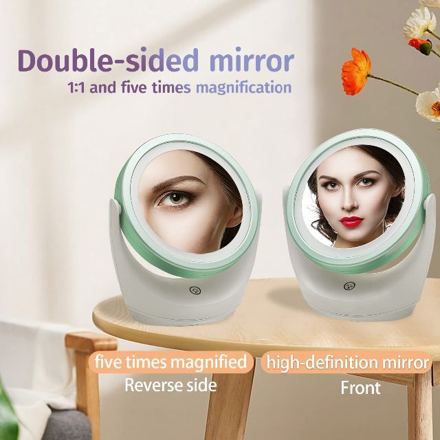 【色:緑のバニティミラー】2022年新登場女性化粧鏡、卓上化粧鏡、ledランプ鏡 9