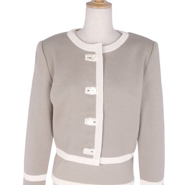 Vintage ヴァレンティノ VALENTINO Miss V アンサンブル カーディガン インナー ウール ニット レディース 40(M相当) ベージュ/ホワイト