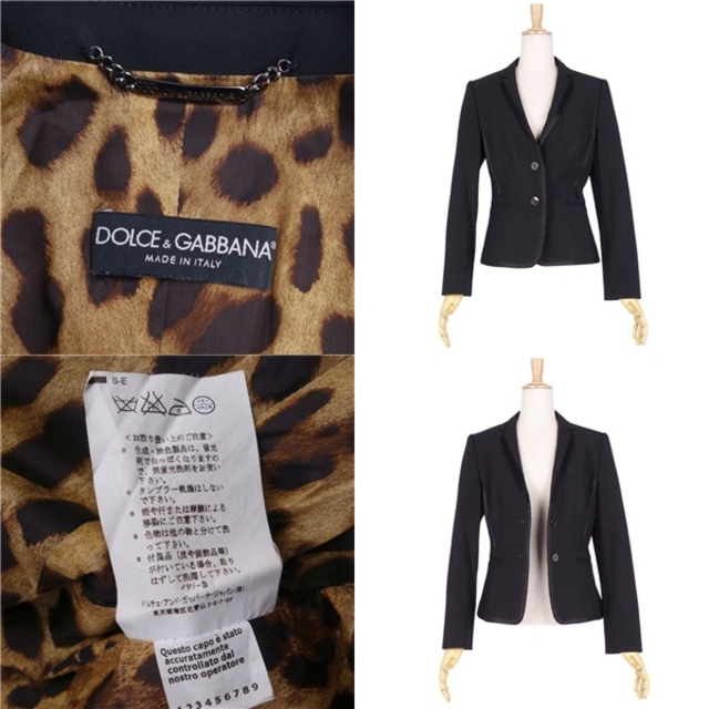 DOLCE&GABBANA(ドルチェアンドガッバーナ)のドルチェ&ガッバーナ DOLCE&GABBANA ジャケットテーラード ウール シルク 裏レオパード アウター レディース イタリア製 38(M相当) ブラック レディースのジャケット/アウター(テーラードジャケット)の商品写真