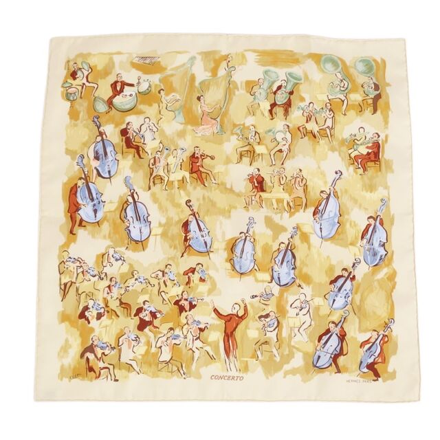 美品 エルメス HERMES カレ40 スカーフ CONCERTO(コンチェルト) シルク