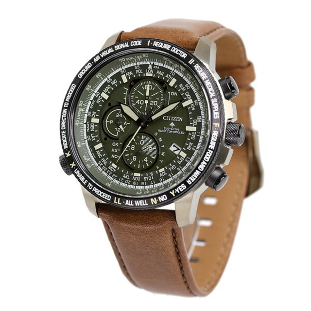 シチズン CITIZEN 腕時計 メンズ AT8194-11X プロマスター スカイシリーズ エコ・ドライブ電波時計 ダイレクトフライト PROMASTER SKY エコ・ドライブ電波（H804） グリーンxブラウン アナログ表示